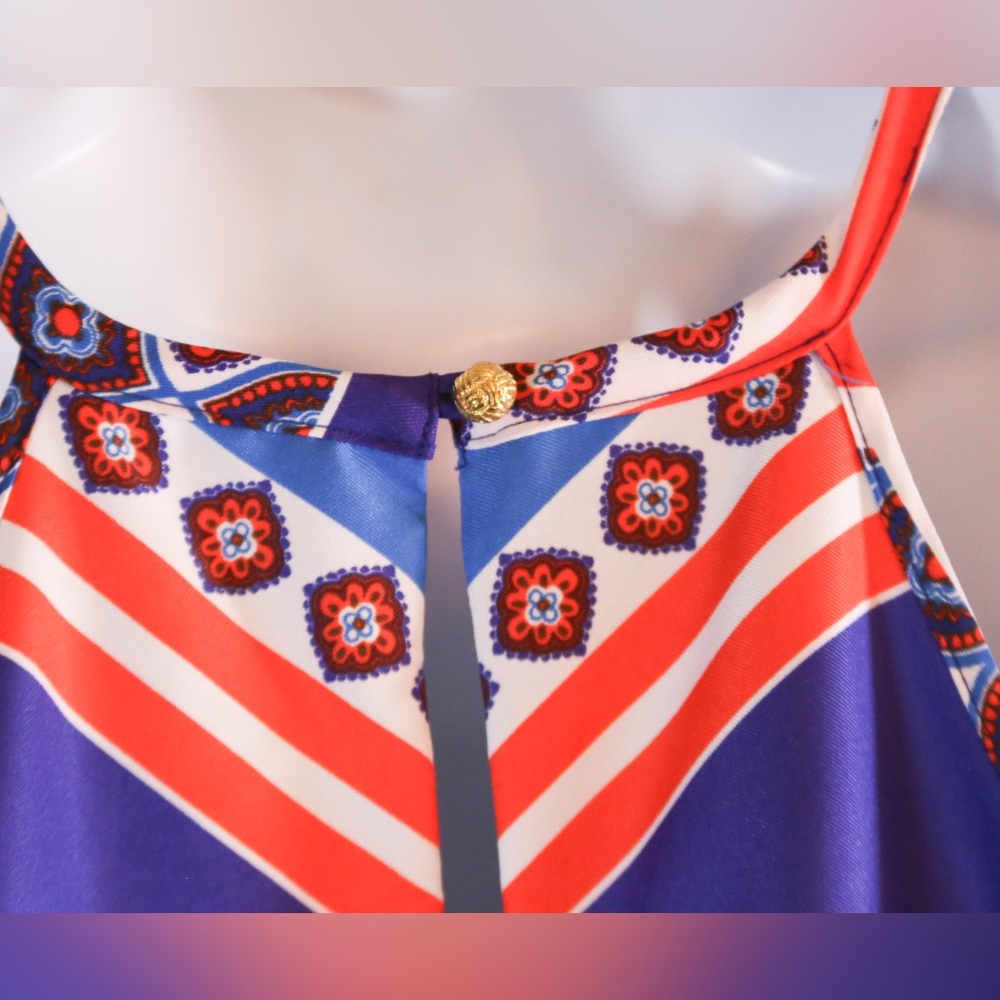 Banana Republic Geometric Halter Shift Dress Blue Orange Size 8 - Picture 7 of 13